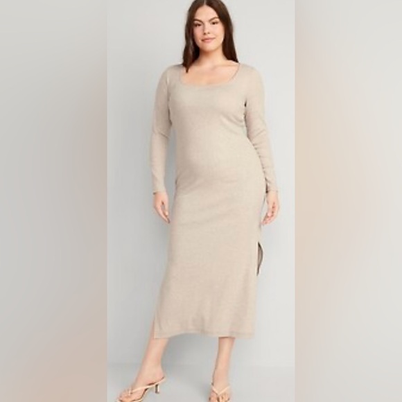 Old Navy Dresses & Skirts - Old Navy Dress SzXL Fitted Rib Knit Maxi Oatmeal Color Long Feminine Casual